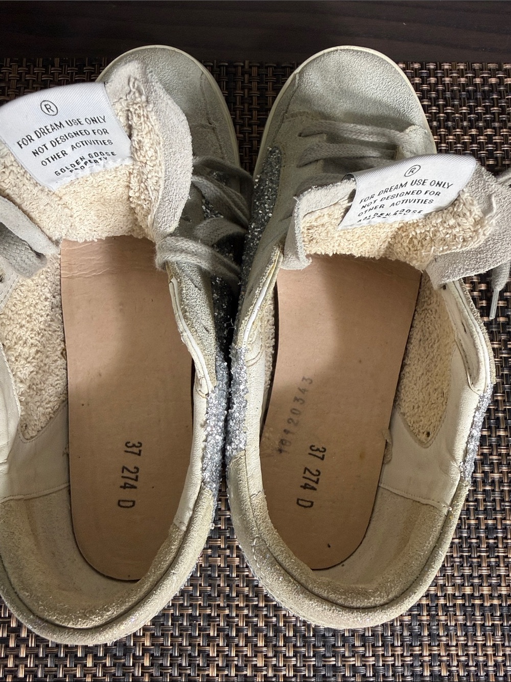 Golden Goose Super-Star Sneakers with Silver Glitter Heel and Beige Suede - Picture 9 of 12